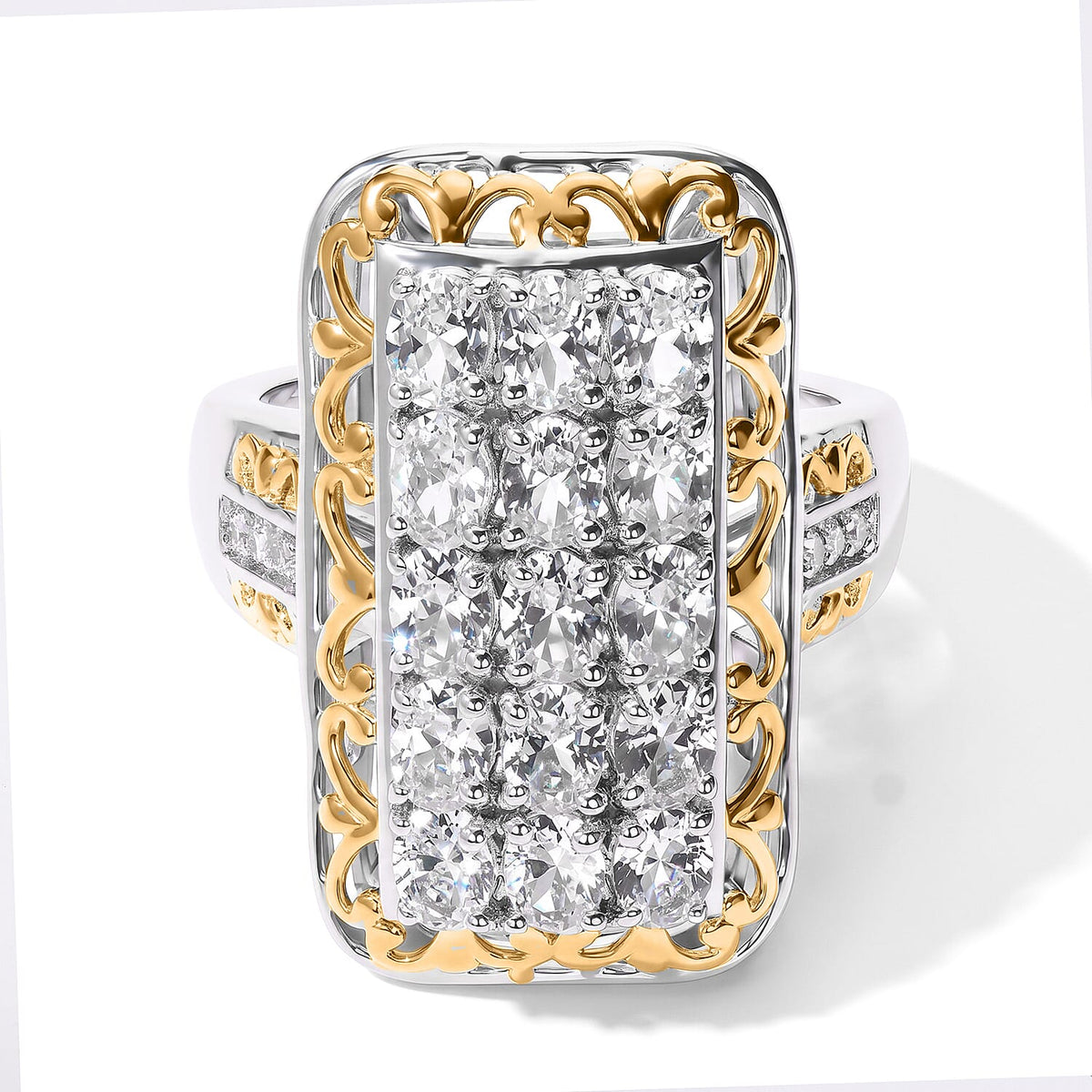 EverTrue Lab Created White Sapphire and White Zircon 2.85 ctw Cluster Ring in 18K YG Plated and Platinum Bond (Size 7.0)