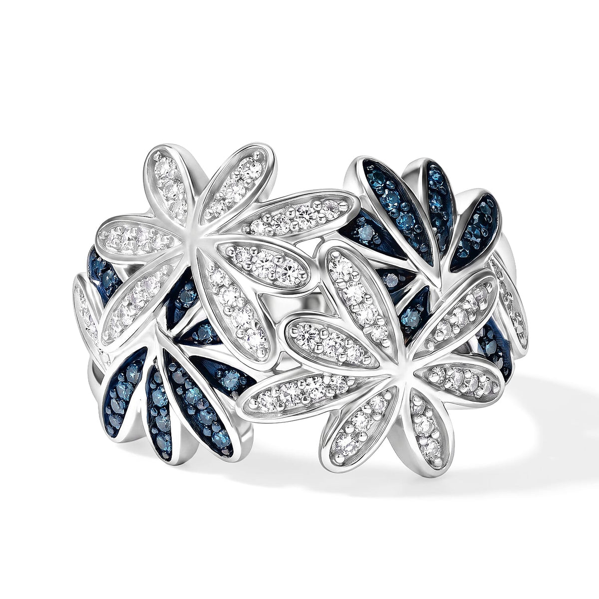 GP Blue and White Diamond 0.50 ctw Cluster Ring in Rhodium Over Sterling Silver (Size 8.0)