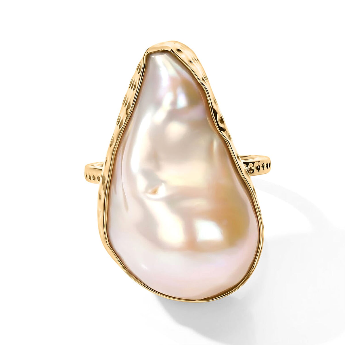 D''Joy White Baroque Pearl Ring in 18K Vermeil YG Over Sterling Silver (Size 10.0)