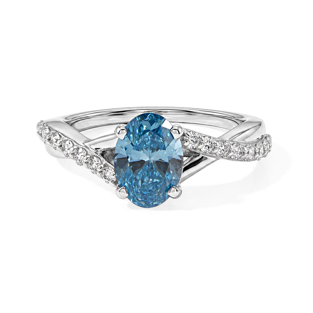 D''Joy Lab Grown Blue Diamond (IR), Lab Grown Diamond (VS) Ring in Rhodium Over Sterling Silver (Size 10.0) 1.25 ctw