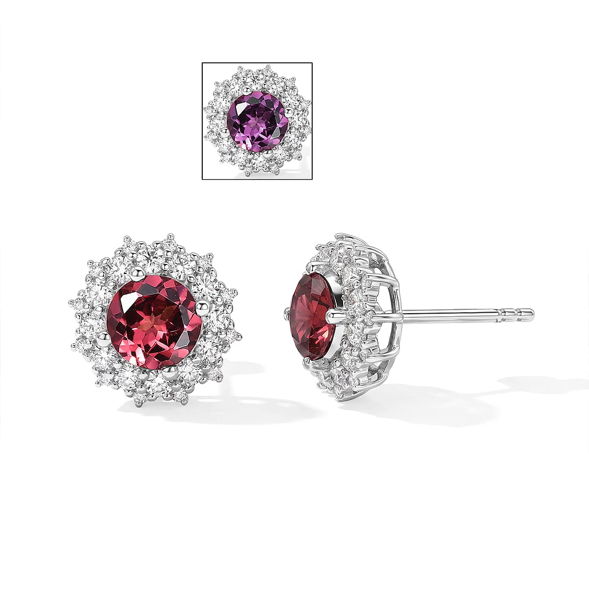 D'Joy Usambara Color Change Garnet, Moissanite Earrings in Rhodium Plating Over Sterling Silver 2.75 ctw