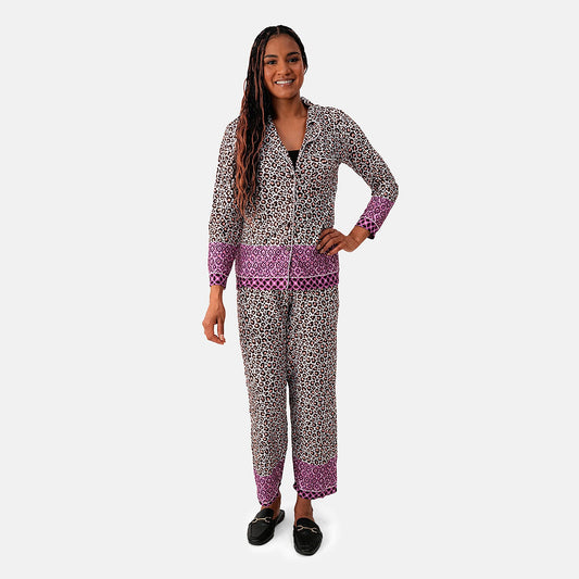 Pink Label Brown Animal Fushia Border Pajamas - M