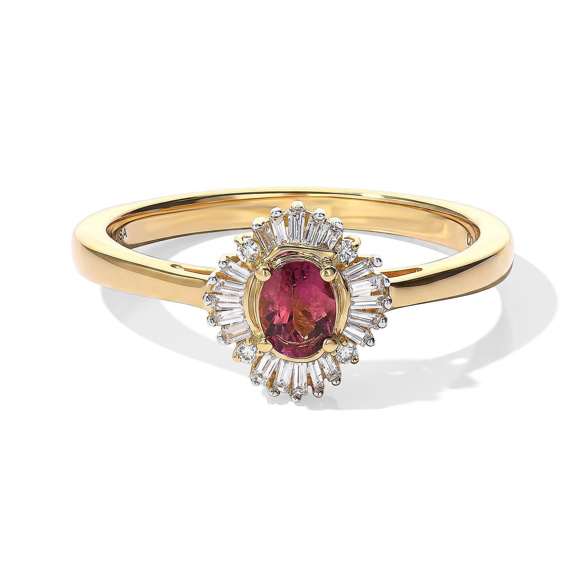 D''Joy Premium Ouro Fino Rubellite, Paraiba Tourmaline and Diamond 0.50 ctw Ring in 18K Vermeil Yellow Gold Over Sterling Silver (Size 9.0)
