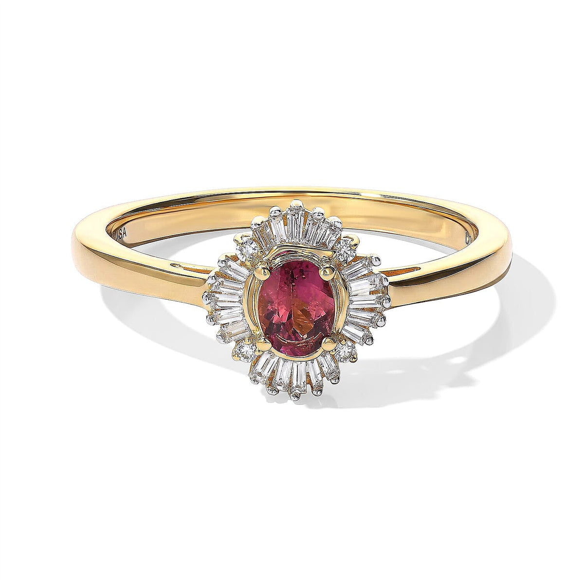 D''Joy Premium Ouro Fino Rubellite, Paraiba Tourmaline and Diamond 0.50 ctw Ring in 18K Vermeil Yellow Gold Over Sterling Silver (Size 9.0)
