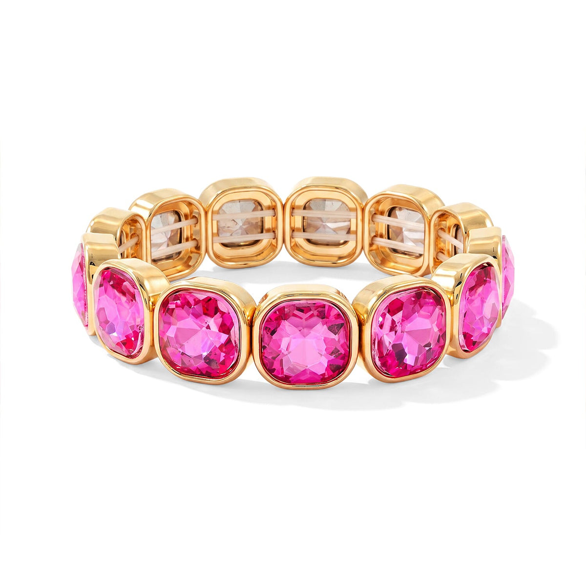 Fuchsia Glass Stretch Bracelet in Goldtone (6.75-7.25In)