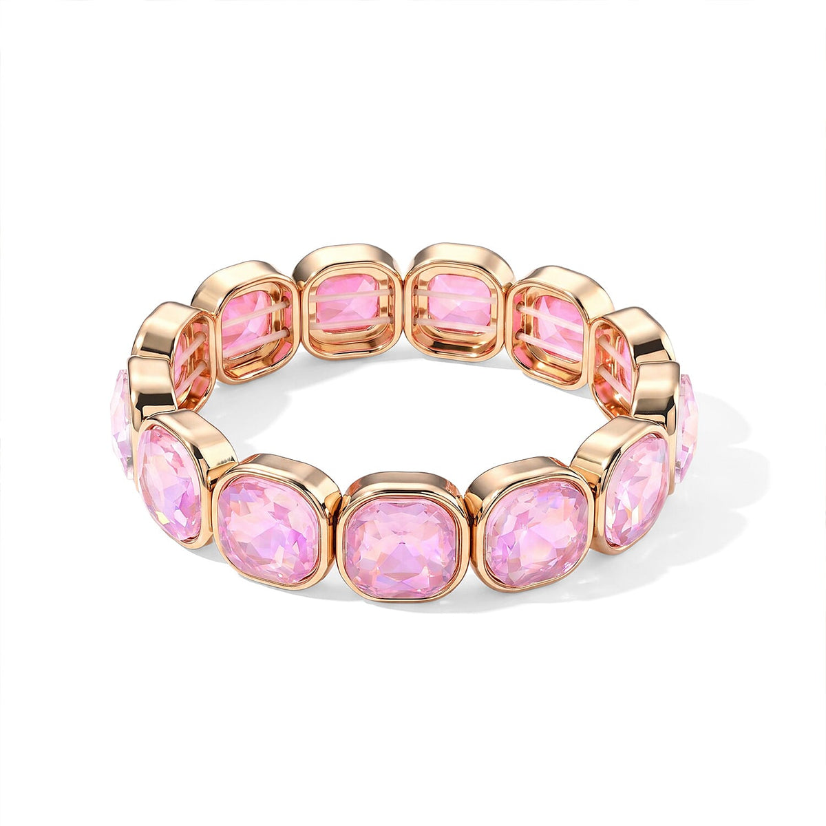 Fuchsia Glass Stretch Bracelet in Goldtone (6.75-7.25In)