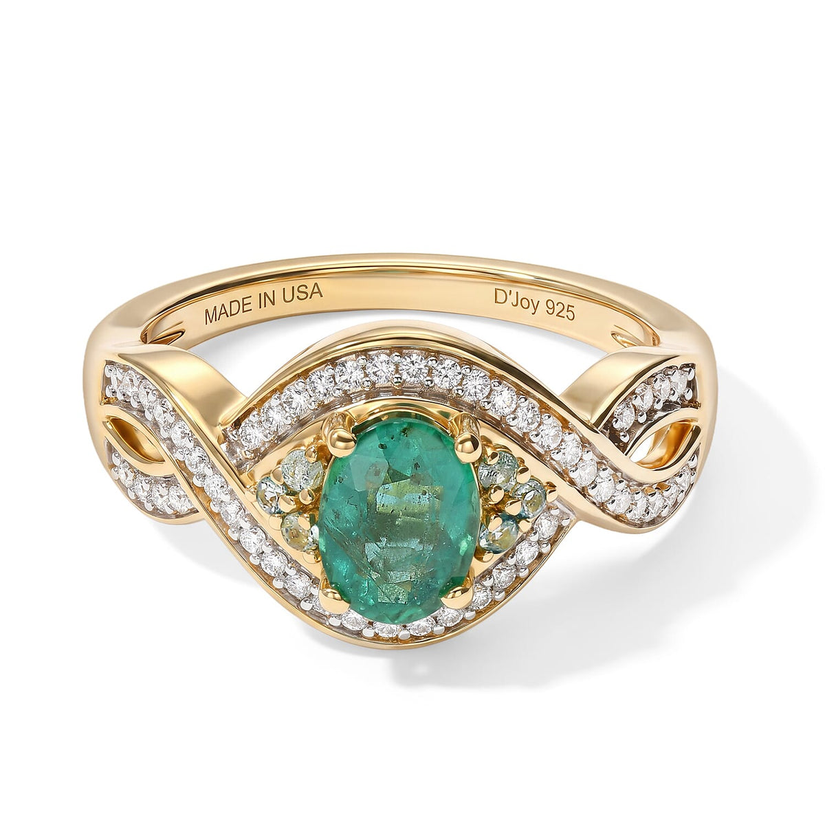 D''Joy Premium Kagem Zambian Emerald, Paraiba Tourmaline and Moissanite Ring in 18K Vermeil YG Over Sterling Silver (Size 6.0) 1.00 ctw