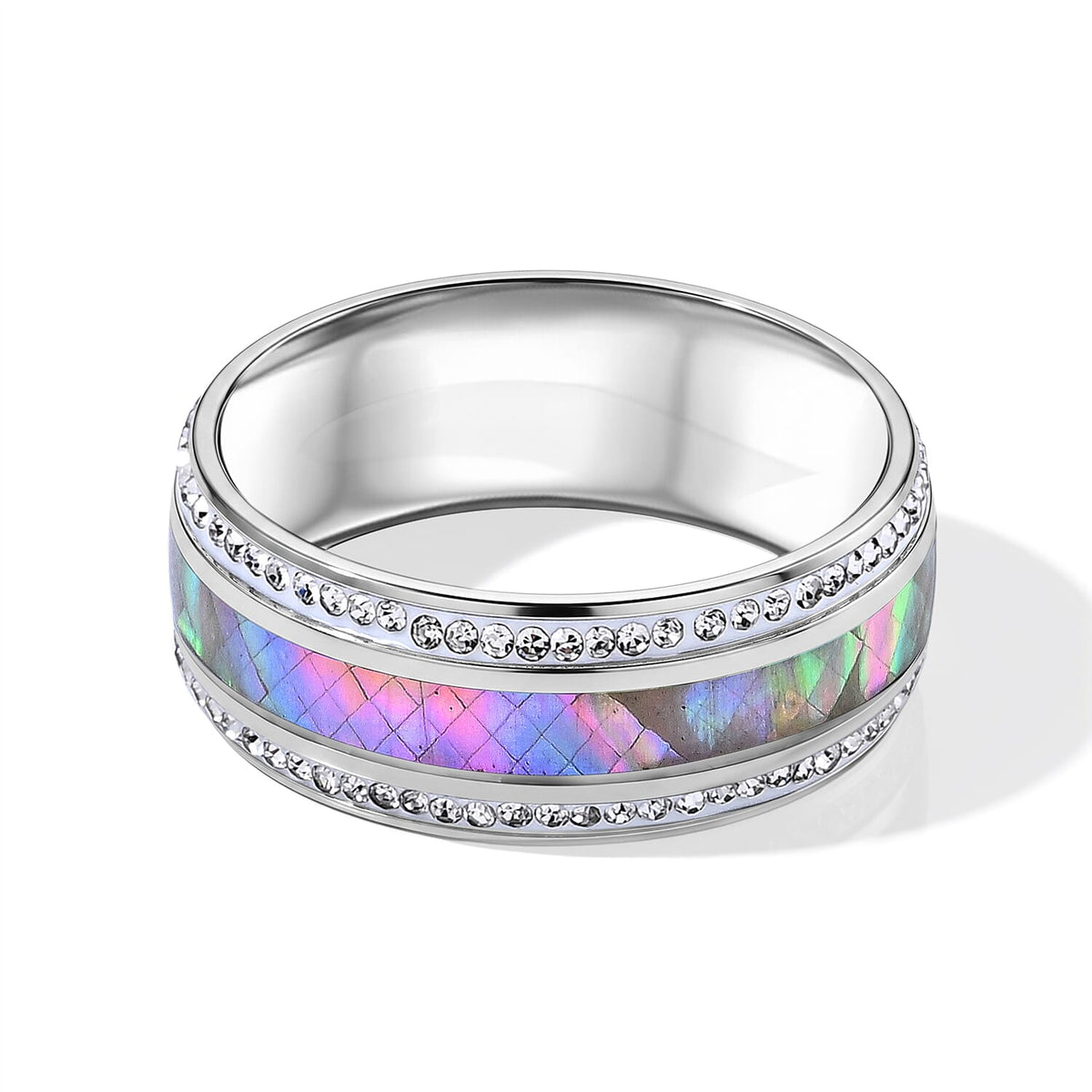 Abalone Shell and Austrian Crystal Ring in Stainless Steel (Size 10.0)