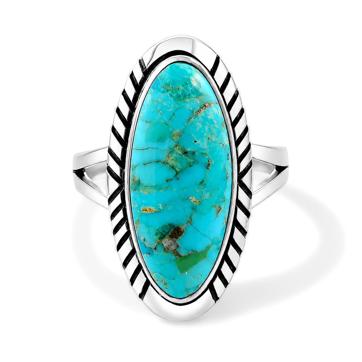 Santa Fe Style Spiny Turquoise 2.50 ctw Statement Oval Ring in Sterling Silver (Size 10.0)