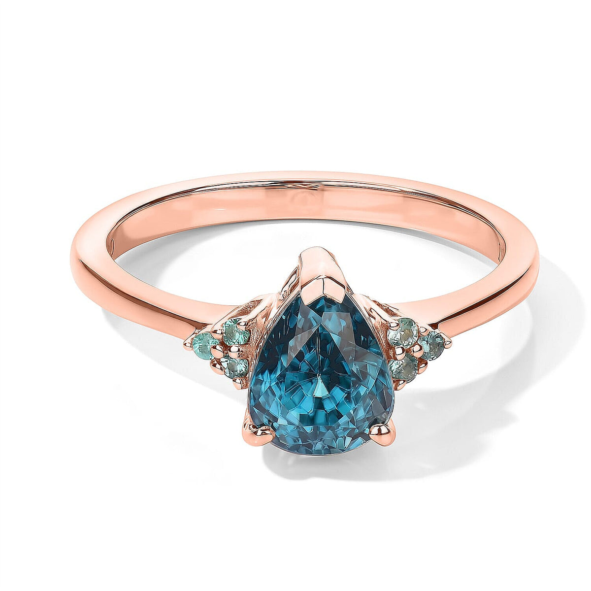 Luxoro AAA Cambodian Blue Zircon and Paraiba Tourmaline 2.80 ctw Ring in 10K Rose Gold (Size 7.0)