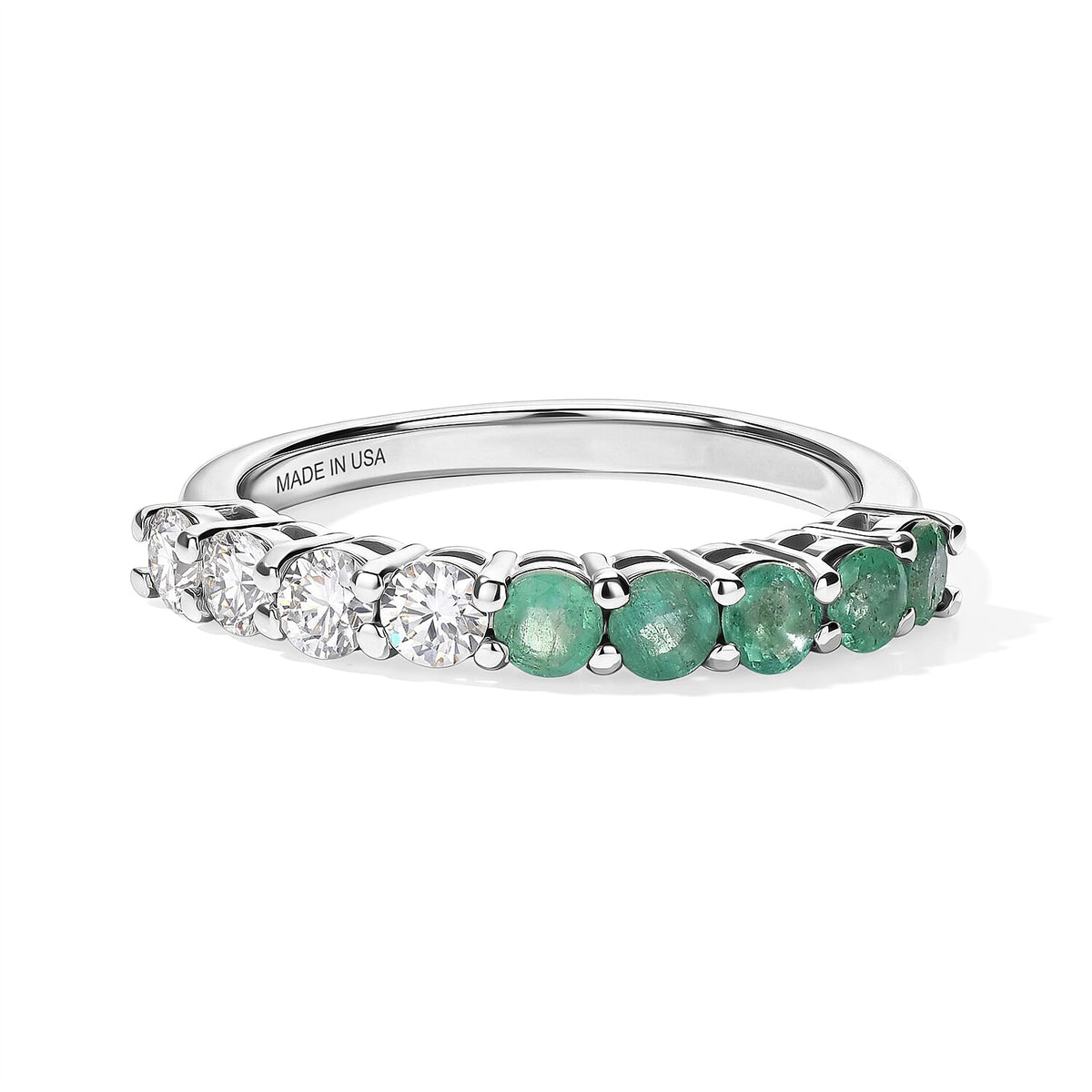 D''Joy Kagem Zambian Emerald and Moissanite 1.00 ctw Half Eternity Band Ring in Rhodium Over Sterling Silver (Size 7.0)