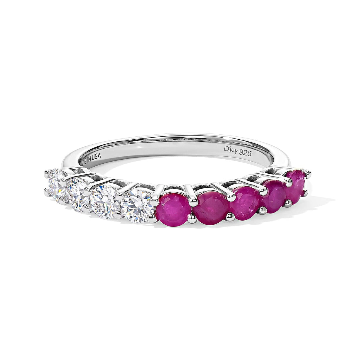 D'Joy Moissanite, Mozambique Ruby Half Eternity Band Ring in Rhodium Over Sterling Silver (Size 10.0) 1.20 ctw