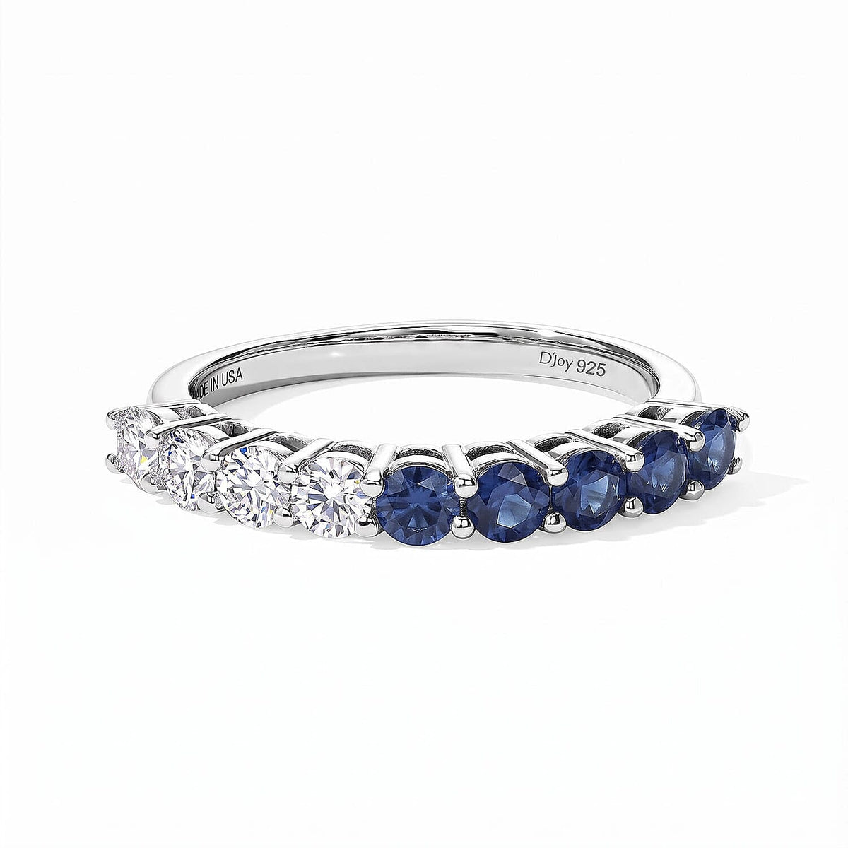 D'Joy Moissanite, Mozambique Ruby Half Eternity Band Ring in Rhodium Over Sterling Silver (Size 10.0) 1.20 ctw