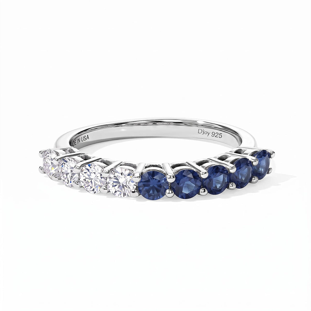 D'Joy Moissanite, Mozambique Ruby Half Eternity Band Ring in Rhodium Over Sterling Silver (Size 10.0) 1.20 ctw
