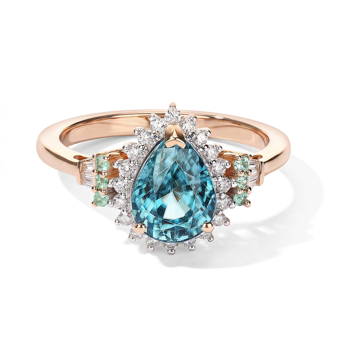 Luxoro 10K Rose Gold AAA Cambodian Blue Zircon, Paraiba Tourmaline and Diamond (I2) Ring (Size 10.0) 3.40 ctw