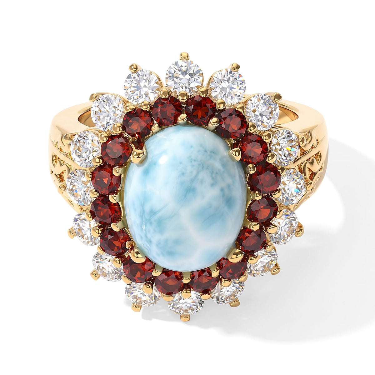EverTrue Larimar and Multi Gemstone 7.50 ctw Ring in 18K YG Plated (Size 10.0)
