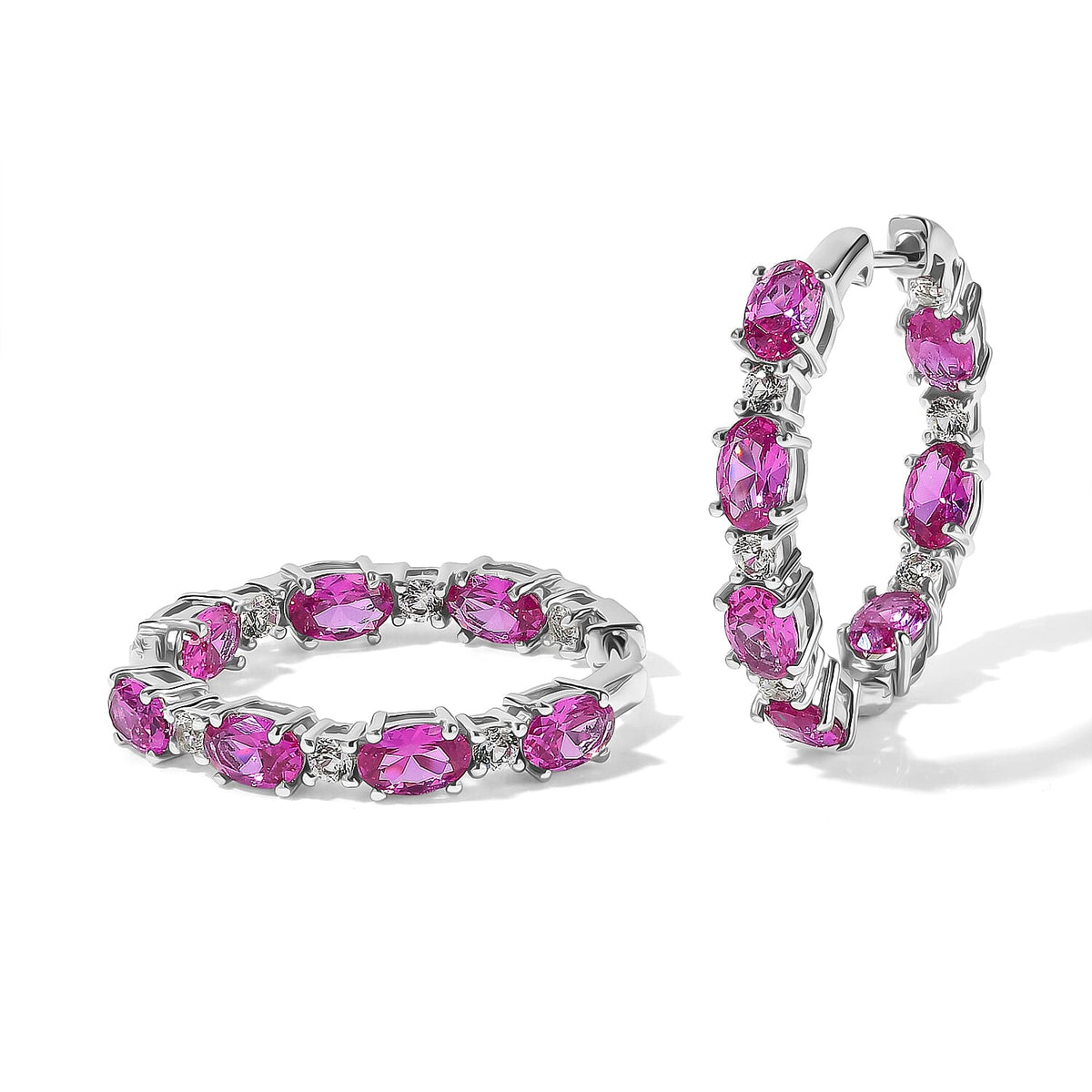 EverTrue Lab Created Pink and White Sapphire 9.15 ctw Hoop Earrings in Platinum Bond