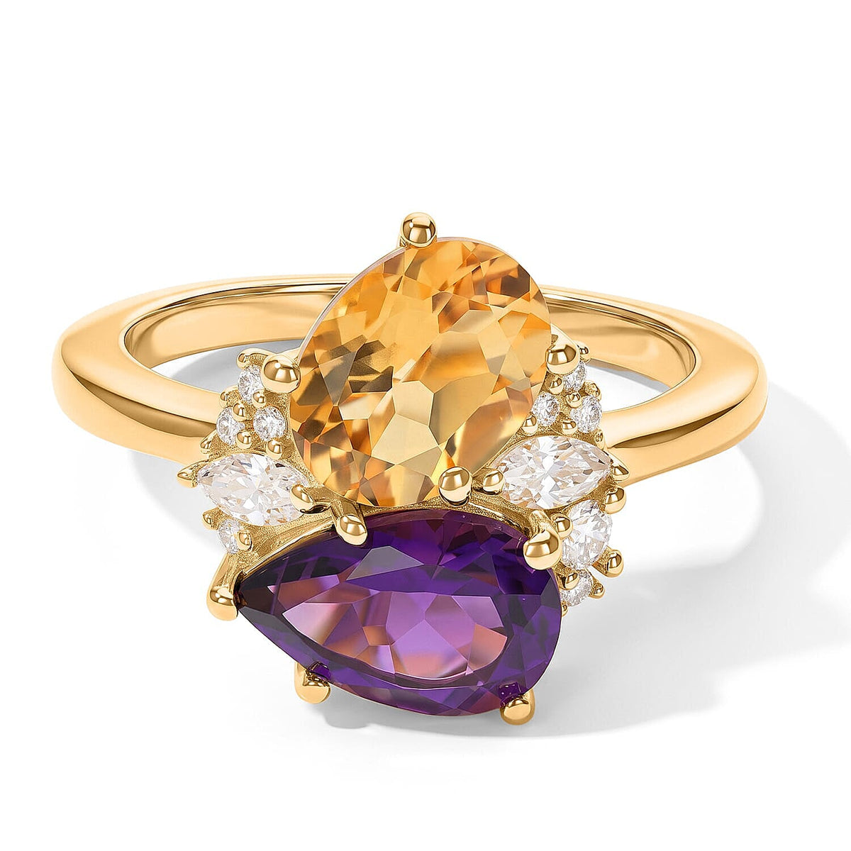 EverTrue African Amethyst, Multi Gemstone Fancy Ring in 18K YG Plated (Size 10.0) 2.40 ctw