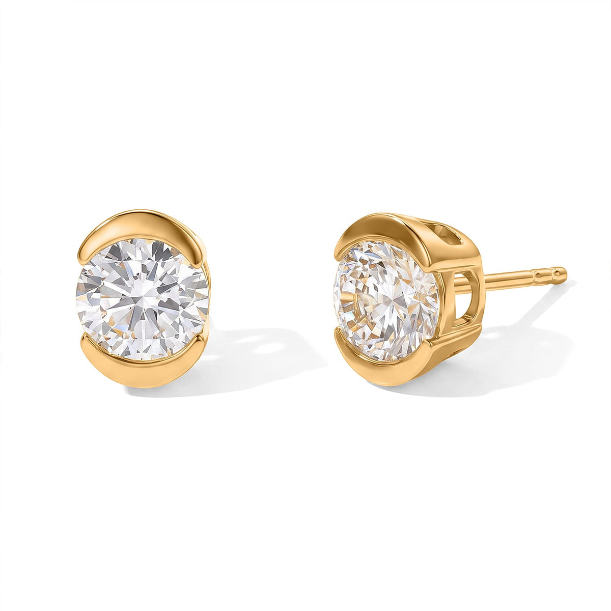 EverTrue Simulated Diamond Solitaire Stud Push Post Earrings in 18K YG Plated 4.50 ctw