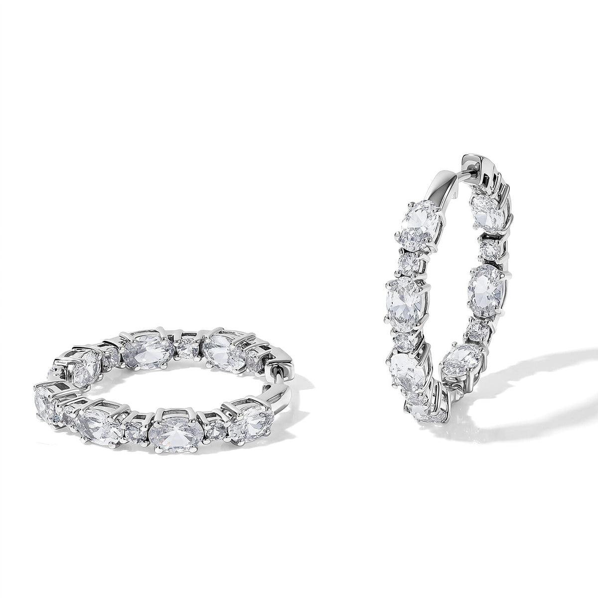 EverTrue Lab Created White Sapphire 7.80 ctw Hoop Earrings in Platinum Bond