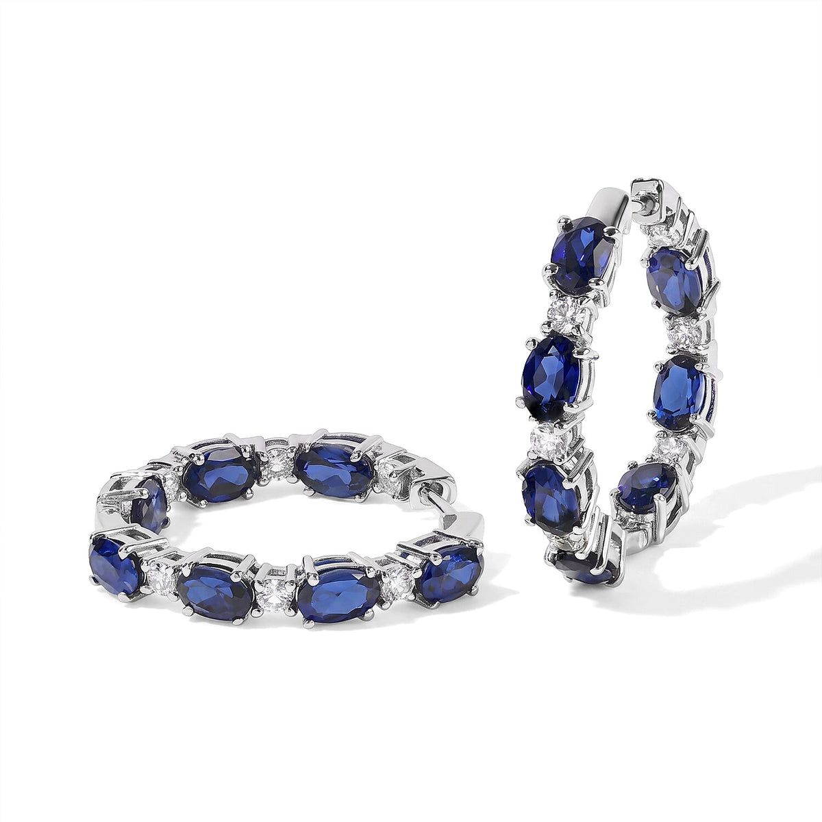 EverTrue Lab Created Pink and White Sapphire 9.15 ctw Hoop Earrings in Platinum Bond