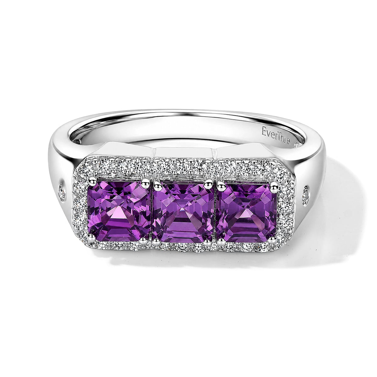 EverTrue Asscher Cut Lab Grown Color Change Sapphire and White Zircon 3.15 ctw Men''s Ring in Platinum Bond (Size 10.0)