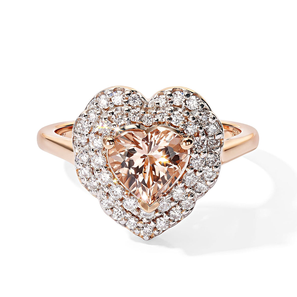 Certified and Appraised D''Joy Marropino Morganite, Moissanite Heart Ring in 18K Vermeil RG Over Sterling Silver (Size 10.0) 1.50 ctw
