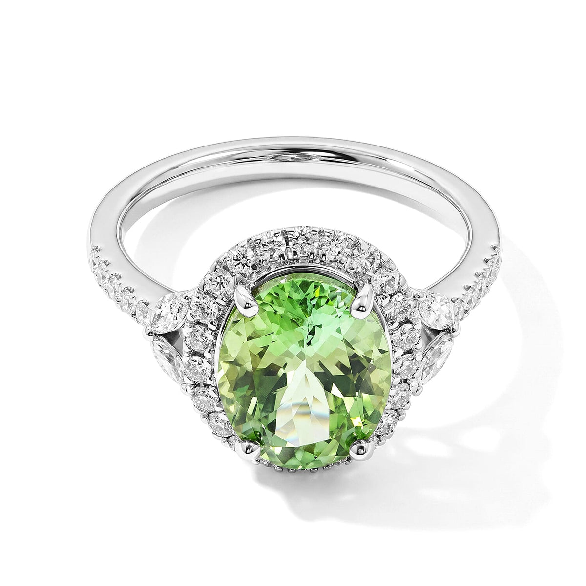 Certified & Appraised Rhapsody 950 Platinum AAAA Arquiana Mint Tourmaline, Diamond (VS-EF) (0.45 cts) Ring (Size 10.0) (5.00 g) 3.05 ctw