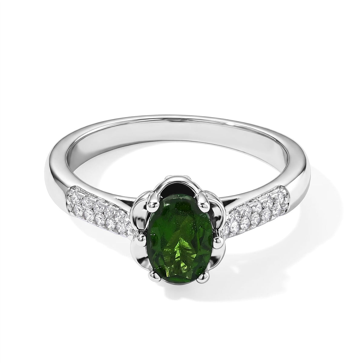 EverTrue Chrome Diopside and Simulated Diamond 1.00 ctw Ring in Platinum Bond (Size 10.0)