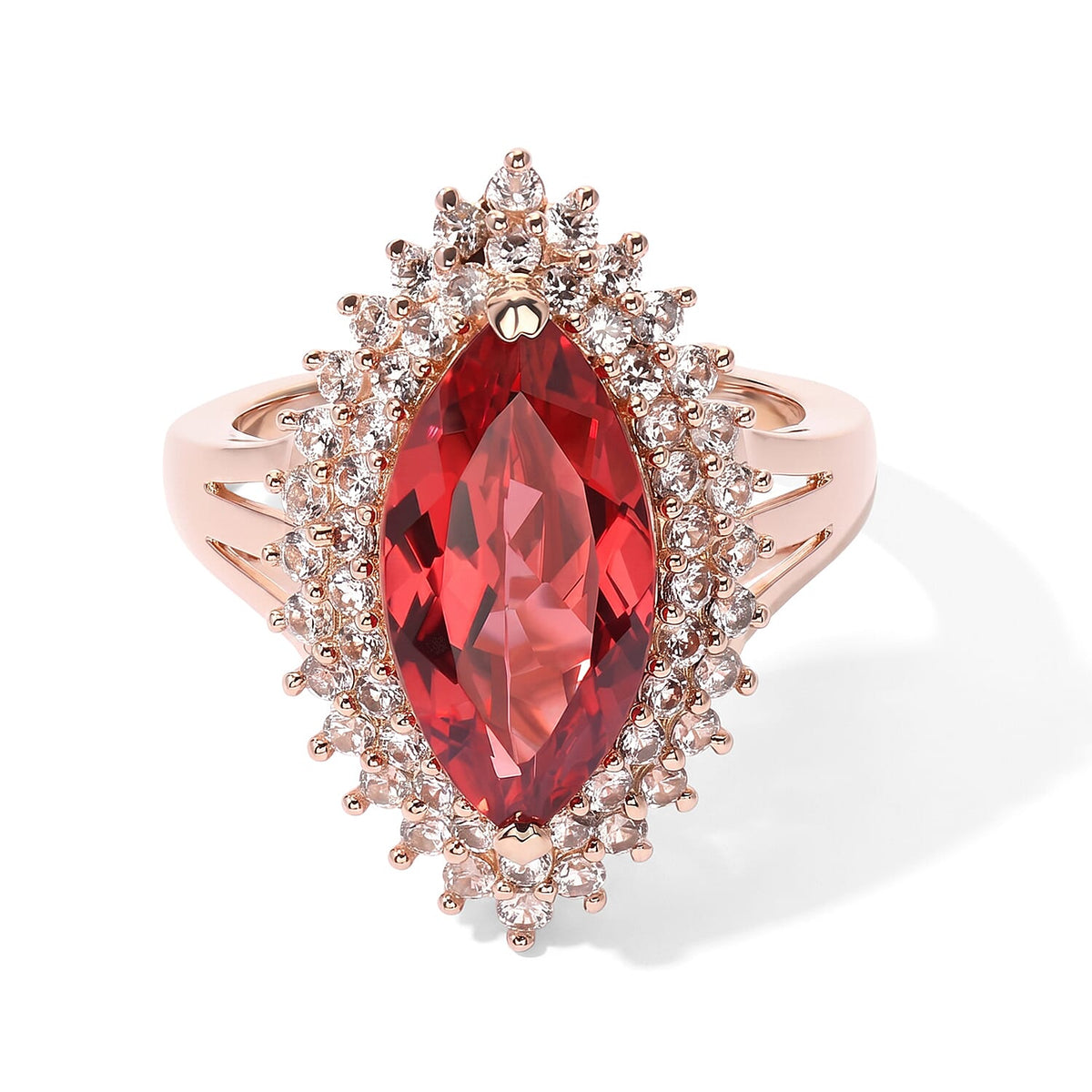 EverTrue Lab Created Padparadscha Sapphire, White Zircon Ring in 18K RG Plated (Size 10.0) 6.80 ctw
