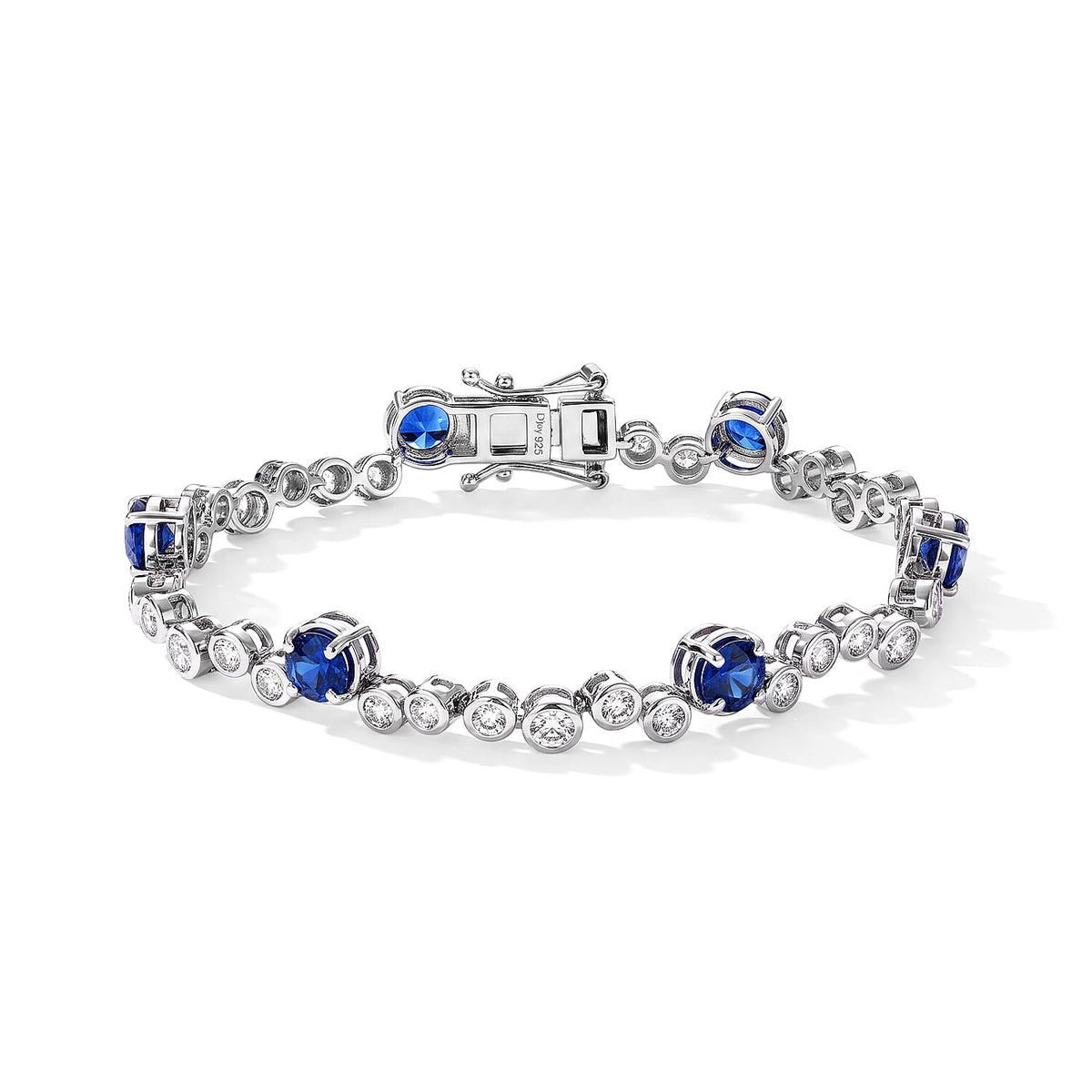 D''Joy Premium Kashmir Kyanite and White Zircon 7.90 ctw Line Bracelet in Rhodium Over Sterling Silver (6.50 In)