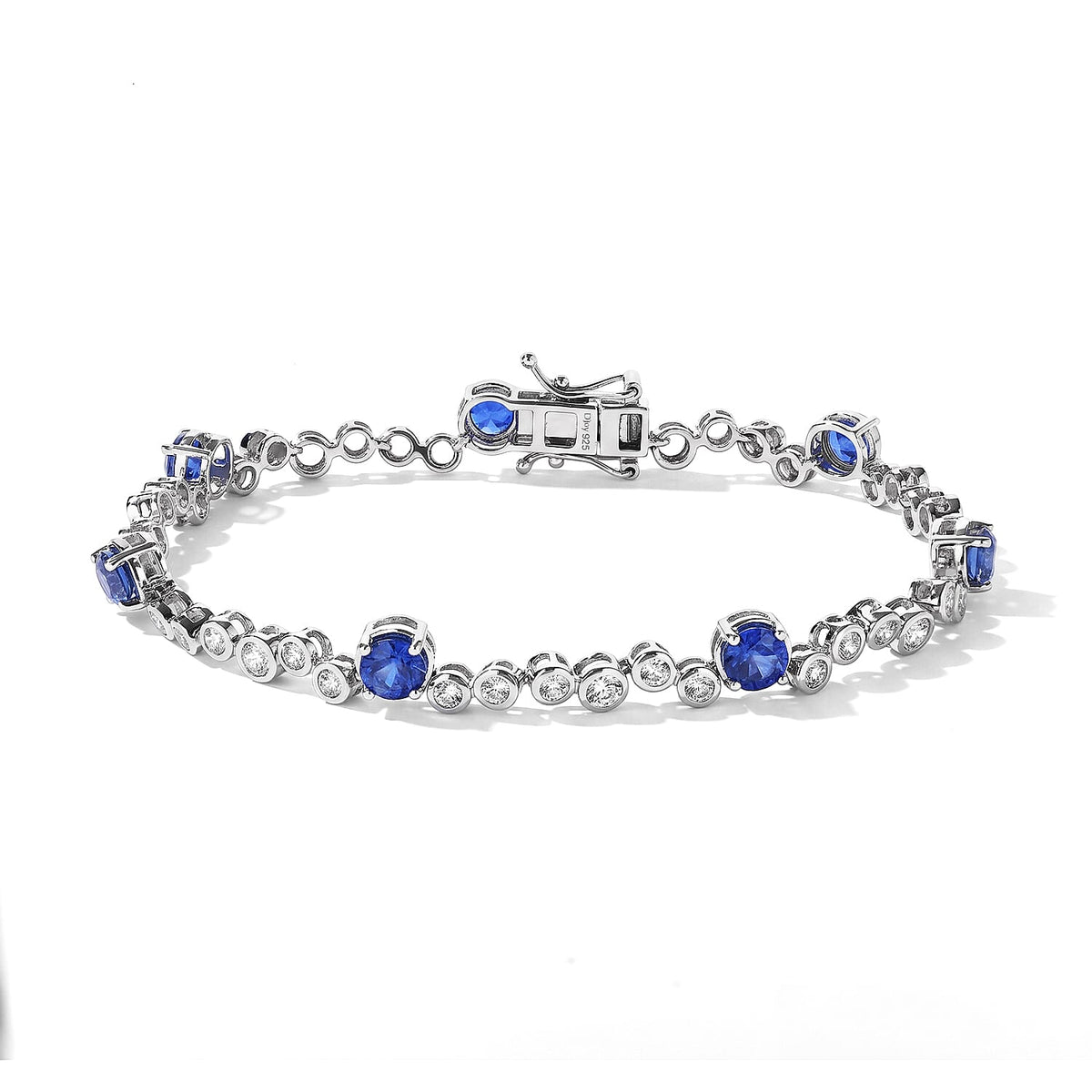 D''Joy Premium Kashmir Kyanite and White Zircon 7.90 ctw Line Bracelet in Rhodium Over Sterling Silver (6.50 In)