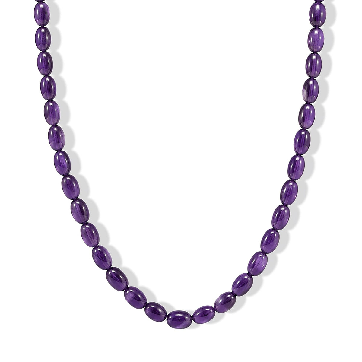 EverTrue Premium African Amethyst Beaded Necklace (18 Inches) in Stainless Steel 92.00 ctw