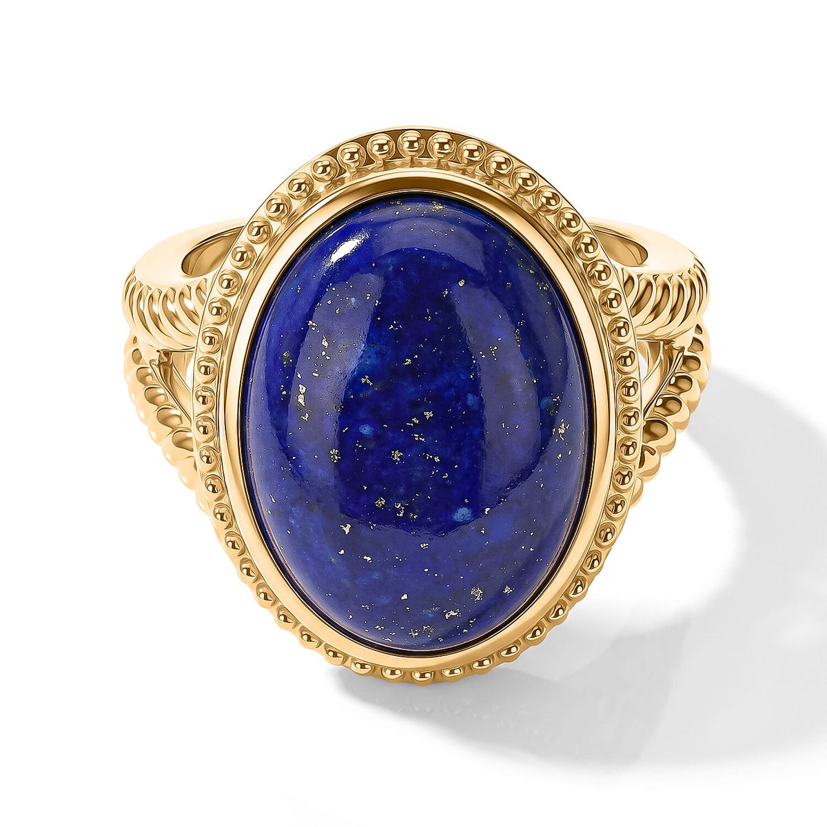 EverTrue Lapis Lazuli Solitaire Ring in 18K YG Plated (Size 7.0) 12.90 ctw