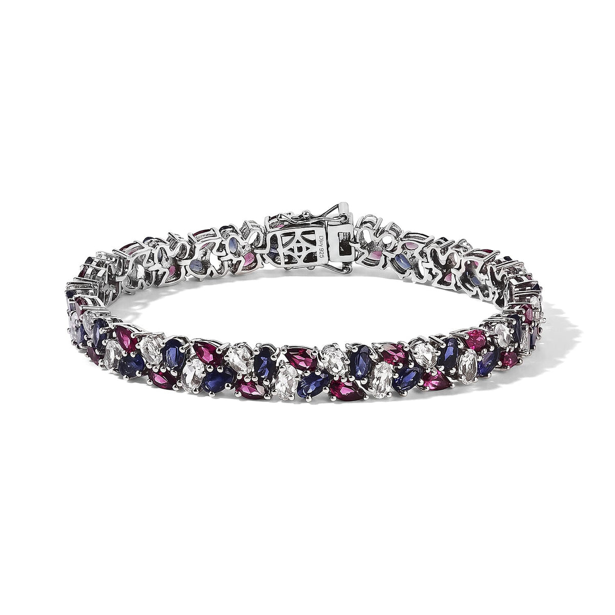 D''Joy Multi Gemstone 20.85 ctw Bracelet in Rhodium Over Sterling Silver (7.25 In)