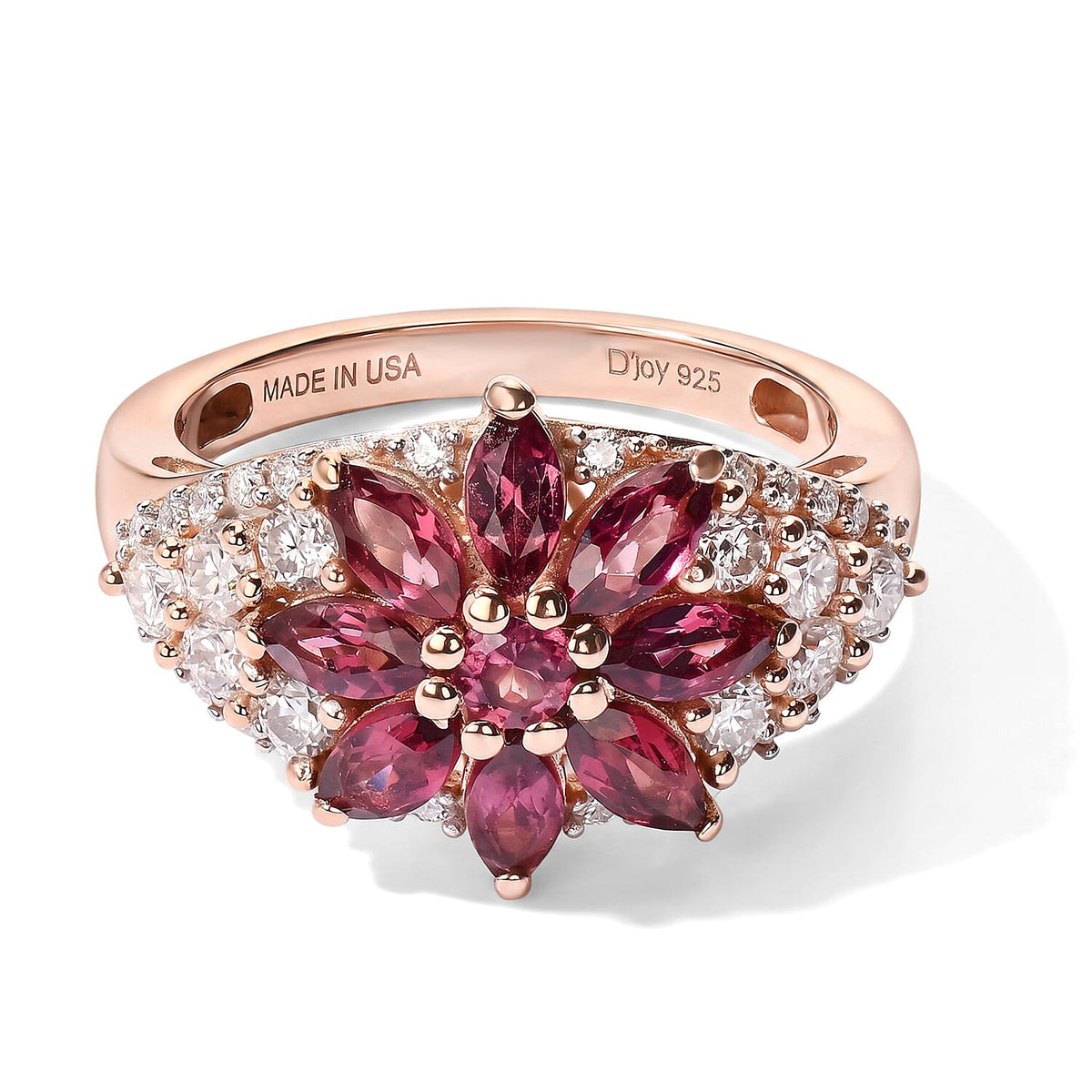 D''Joy Tanzanian Wine Garnet, Moissanite Ring in 18K Vermeil RG Over Sterling Silver (Size 10.0) 2.35 ctw