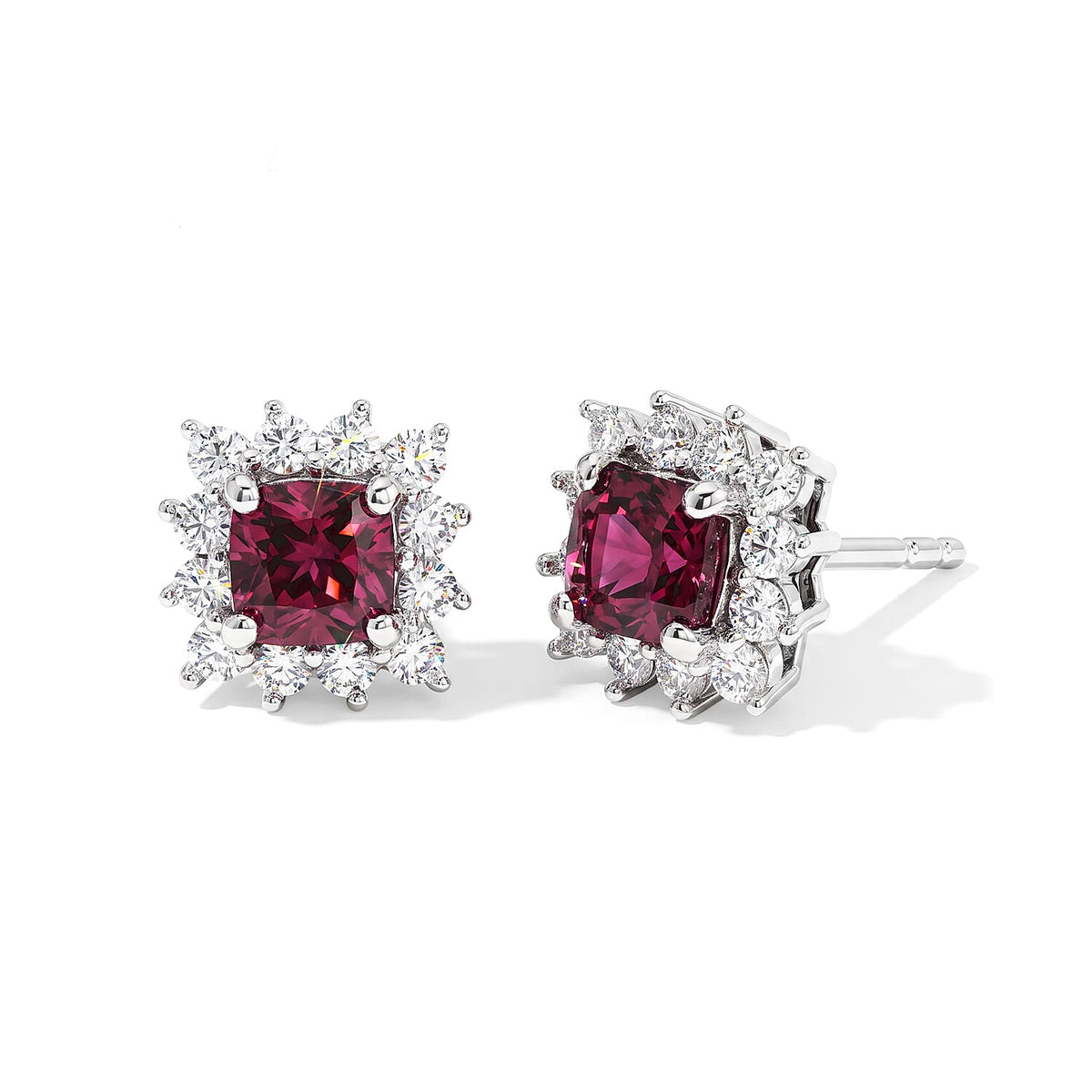 D'Joy Tanzanian Wine Garnet, Moissanite Earrings in Rhodium Over Sterling Silver 1.20 ctw