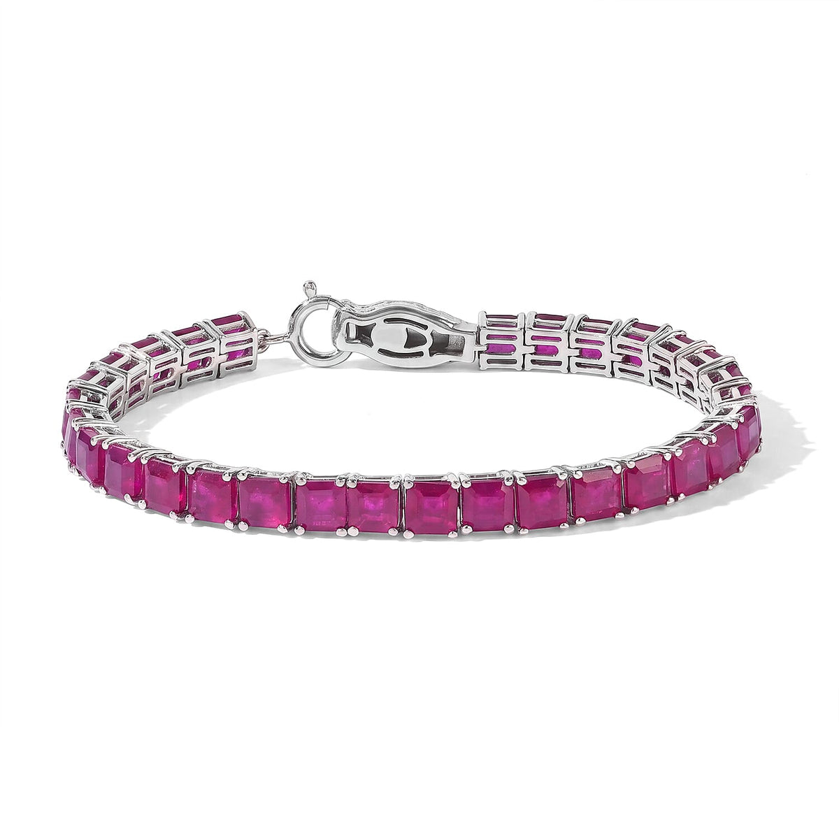 D''Joy Niassa Ruby (FF) 31.70 ctw Bracelet in Rhodium Over Sterling Silver (7.25 In)
