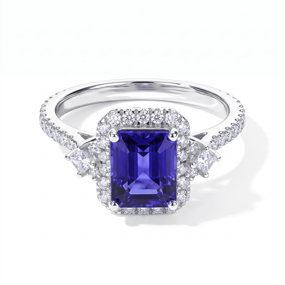 Doorbuster Blue Envy III Certified and Appraised 10K White Gold AAA Tanzanite, Luxuriant Lab Grown Diamond (G-H, SI) (0.36 cts) Ring (Size 10.0) 2.86 ctw