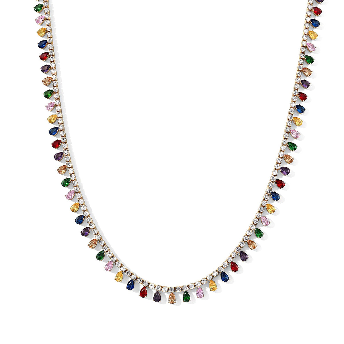 Red Austrian Crystal and Simulated Diamond Necklace (20-22 Inches) in Rosetone