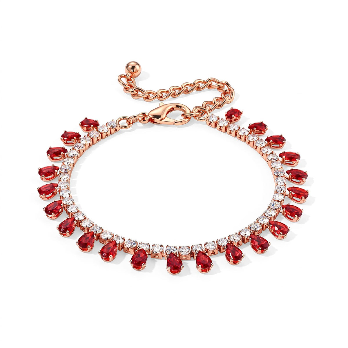 Red Austrian Crystal and Simulated Diamond Bracelet in Rosetone (7.5-9.5In)