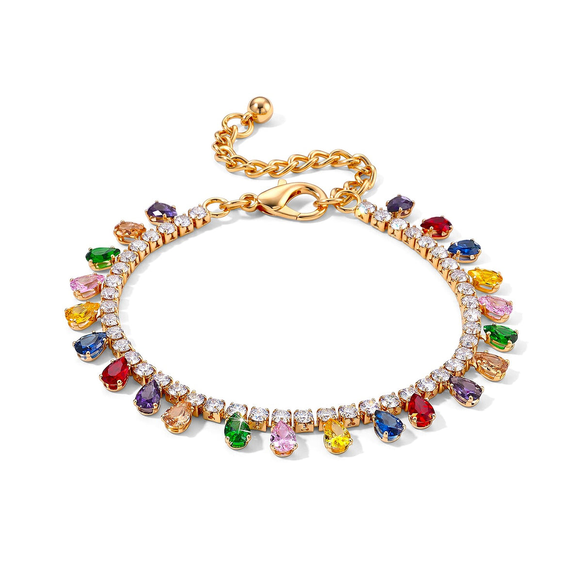 Red Austrian Crystal and Simulated Diamond Bracelet in Rosetone (7.5-9.5In)