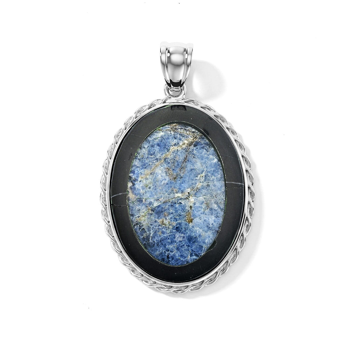 Sodalite and Blackstone 50.50 ctw Pendant in Silvertone