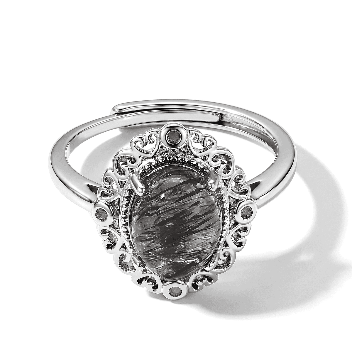 Black Rutilated Quartz 3.00 ctw Ring in Silvertone (Adjustable)