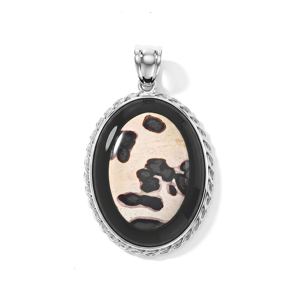 Flower Picture Jasper,Blackstone 50.50 ctw Pendant in Silvertone