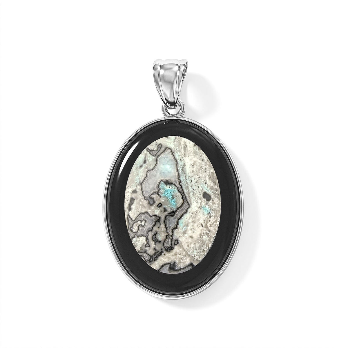Green Laguna Lace Agate and Blackstone 50.50 ctw Pendant in Silvertone