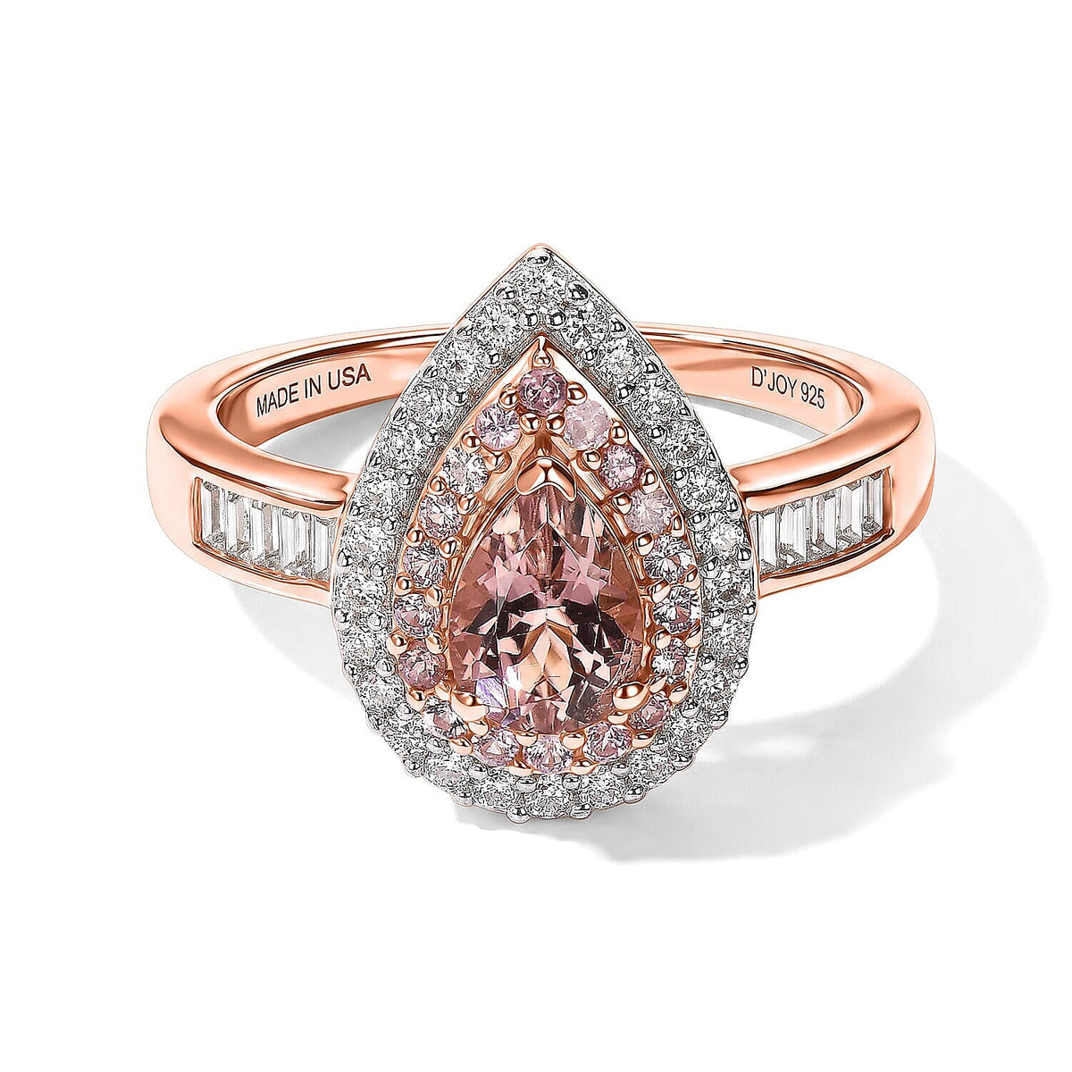 D''Joy Premium Blush Tourmaline and Multi Gemstone 1.50 ctw Ring in 18K Vermeil Rose Gold Over Sterling Silver (Size 7.0)