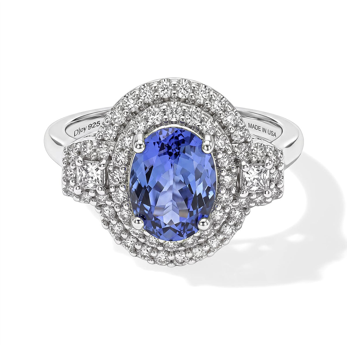 Certified and Appraised D''Joy Premium Tanzanite, Moissanite Ring in Rhodium Over Sterling Silver (Size 6.0) 2.20 ctw