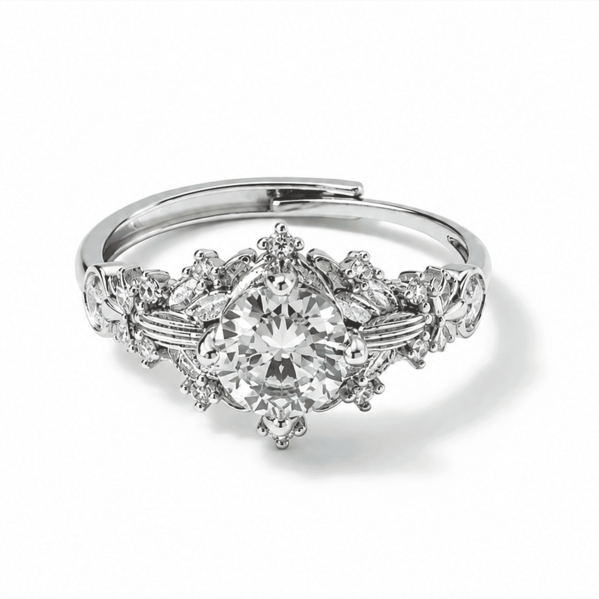Moissanite & Simulated Diamond 1.30 ctw Ring in Silvertone (Adjustable)