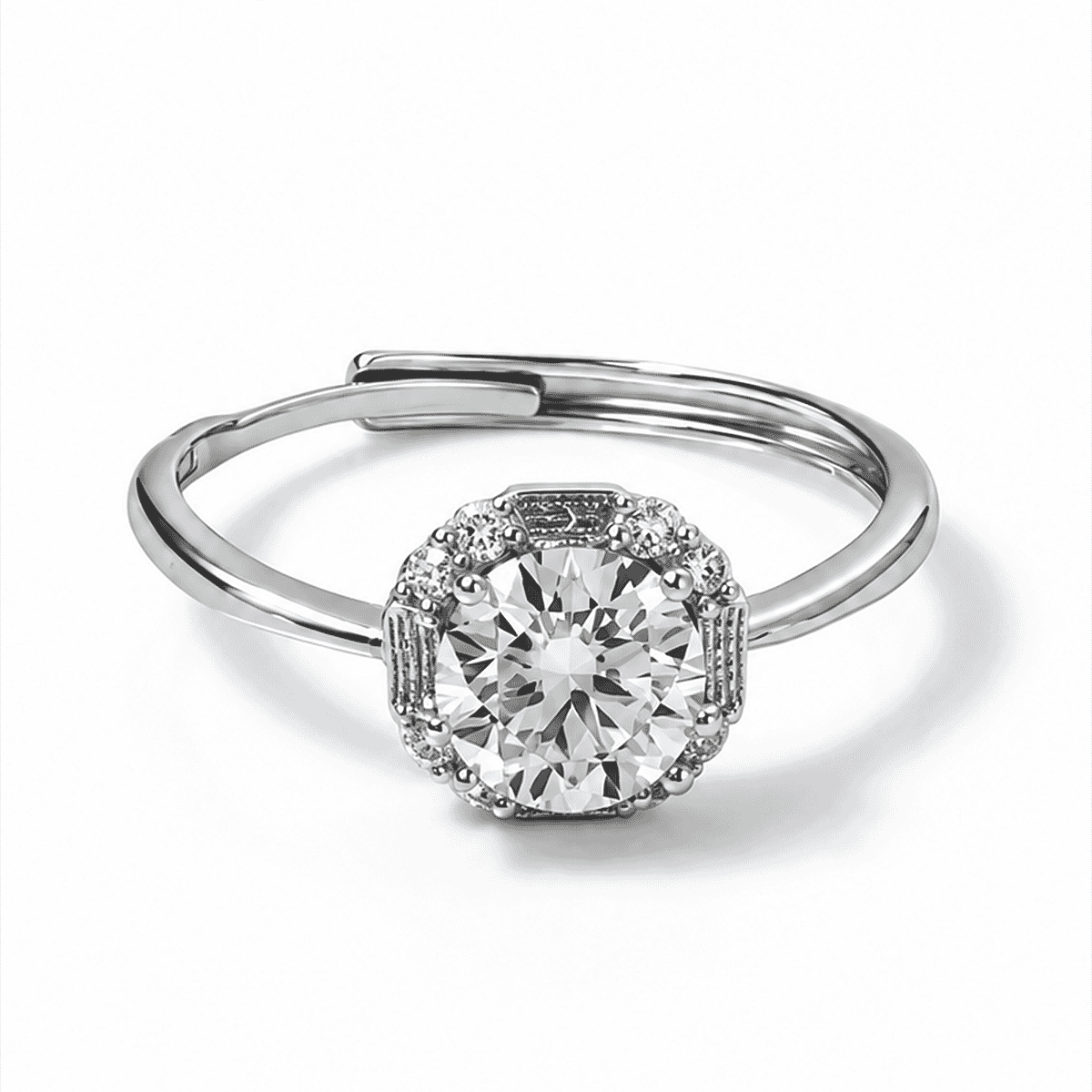 Moissanite & Simulated Diamond 1.40 ctw Ring in Silvertone (Adjustable)